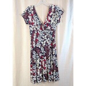 Kaileigh Floral Dress Size MEDIUM Faux Wrap Navy Red Dark Fairy Whimsygoth